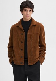 تصویر کت مردانه اورجینال ماسیمو دوتی قهوه ای Massimo Dutti 3303551 کت چرم جیر جیب دار 