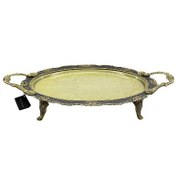 تصویر سینی پایه دار پیوتر طرح رز بیضی رنگ برنجی 