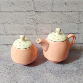 تصویر ست چایخوری صورتی طرح گل ریز 