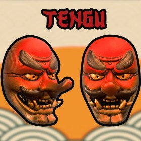 تصویر آویز ماسک تنگوی قرمز طلایی(tengu) 