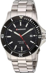 تصویر Wenger Men's 0641.102 Sea Force 3H Analog Display Swiss Quartz Black Watch Black Dial, Stainless Bracelet 