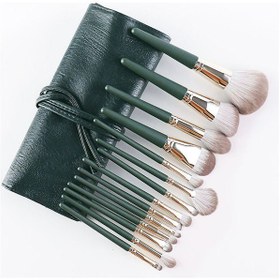 تصویر ست برس آرایشی مدل G1 رنگ سبز 14 عددی به همراه کیف متفرقه Brush Set G1 14Pcs With Bag