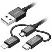 تصویر کابل تبدیل USB به Iphone Lightning و Type C و Micro USB یوگرین US186 