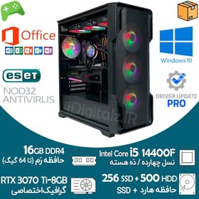 تصویر کیس گیمینگ Core i5 نسل ۱۴ با گرافیک RTX 3070 Ti و حافظه ۱۶ گیگابایت و SSD ۲۵۶ گیگابایت 
