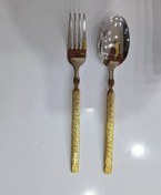 تصویر قاشق و چنگال دسته طلایی استیل رنگ ثابت 