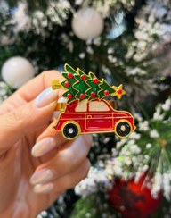 تصویر حلقه دستمال سفره کریسمسی - ماشین و کاج 