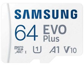 تصویر کارت حافظه MicroSDXC سامسونگ مدل Samsung EVO Plus UHS-I U1 A1 V10 ظرفیت 64 گیگابایت Samsung EVO PLUS UHS-I U1 A1 V10 64GB MicroSDXC + SD adapter