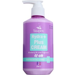تصویر کرم مرطوب کننده و آبرسان پمپی سوپکس مدل پلاس بارایحه بلوبری و لیمو حجم 250 میلی لیتر soapex- Moisturizing and hydrating Cream