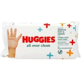 تصویر دستمال مرطوب کودک بریتانیایی هوگیز HUGGIES All Over Clean با الیاف طبیعی بسته 56 عددی 