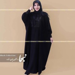 تصویر عبا تمام مشکی حریر اسود مدل تابان مزون نجما - مشکی / سایز Taban Abaya