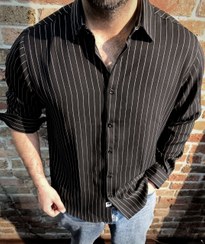 تصویر پیراهن مردانه باکسی کرپ راه راه آستین بلند 