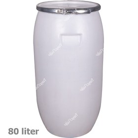 تصویر بشکه پلاستیکی ۸۰ لیتری سفید درب واشر دار 80-liter white plastic barrel with gasketed lid