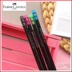 تصویر مداد تحریر چوب سیاه فابر کاستل با پاکن رنگی Faber castell black wood 5542 