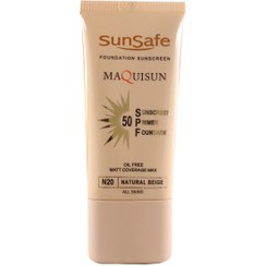 تصویر سان سیفMAQUISUNضد آفتاب کرم پودری پرایمری SPF50بژطبیعیN20 Sun Safe MAQUISUN Sunscreen Powder Cream and Primer SPF50 Natural Beige