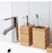 تصویر ست حمام چند رنگ سرویس بهداشتی 2 بامبو مجموعه مایع Soapluk و مسواک IKEA 