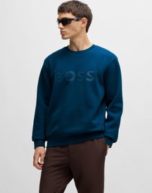 تصویر سویشرت نخی کشی با لوگوی ساندویچی برند boss Stretch-cotton sweatshirt with sandwich logo