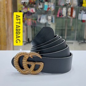 تصویر کمربند زنانه دخترانه اسپورت مشکی سگک Gucci عرض ۳/۵ سانتیمتر طرح۲ 