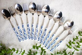 تصویر قاشق چنگال گل آبی طرح دنی هوم - ۶ عدد چنگال 