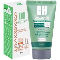 تصویر ضدآفتاب بی رنگ مخصوص پوست خشک 50میل چلنج Challenge SunScreen Cream Spf50 Cream Colorless For Dry Skin 50ML