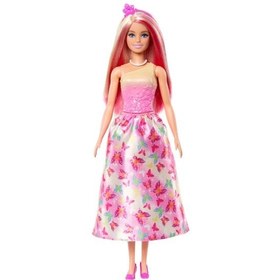 تصویر عروسک باربی با موهای صورتی و بلوند و دامن طرح پروانه همراه با لوازم جانبی برند barbie Barbie Pink & Blonde Hair Royal Doll with Butterfly-Print Skirt & Accessories