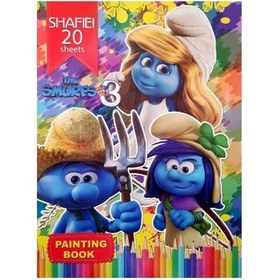 تصویر دفتر نقاشی 20 برگ شفیعی - منگنه ای - سایز A4 - طرح اسمورف ها 
