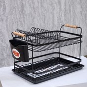 تصویر جا ظرفی دو طبقه مشکی آویژه با دسته چوبی 