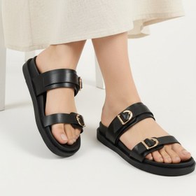 تصویر صندل زنانه پشت باز دو سگگ طبی ترند - کرمی / 37 