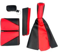 تصویر ست دور فرمان دوختنی پژو کد S10 مشکی قرمز ۴ تکه 