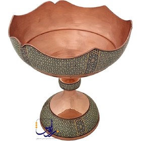 تصویر کاسه پایه دار دالبر خسروانی خاتم کاری 