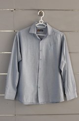 تصویر پیراهن نخی پارچه ملانژ پولو رنگ ابی اسمانی 