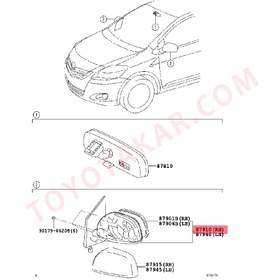 تصویر آینه بغل راست یاریس صندوق دار مدل 2010-2008 
