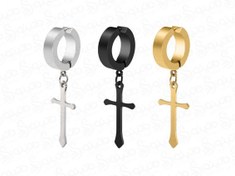 تصویر پیرسینگ فیک آویز صلیب رنگ نقره ای 