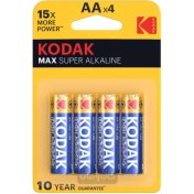 تصویر باتری قلمی AA آلکالاین مکس سوپر آلکالاین کارت 4 تایی کوداک KODAK ا KODAK AA max super Alkaline Battery 4pcs KODAK AA max super Alkaline Battery 4pcs