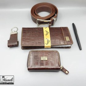 تصویر ست چرم 5 تکه هدیه ای مردانه دنیز | چرم طبیعی شناسنامه دار 14040515 