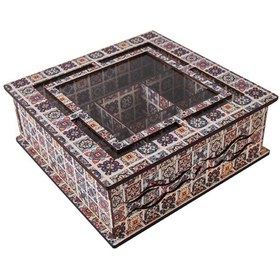 تصویر جعبه تی بگ مربعی هفت خانه طرح هدیه 