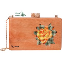 تصویر کیف چوبی مجلسی آسنا طرح گل زرد 