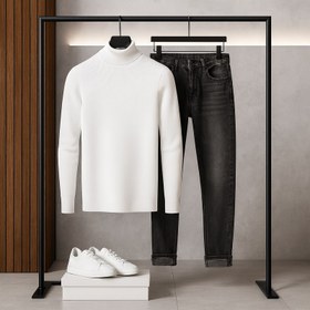 تصویر پلیور بافت یقه اسکی مردانه مدل Ersan رنگ سفید 