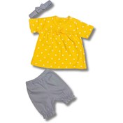 تصویر ست دخترانه تیشرت شلوارک تمام پنبه خالدار زرد مناسب بدو تولد تا ۱۸ ماه 