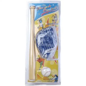 تصویر ست بیسبال شامل توپ و دستکش و چوب بیسبال مناسب نوجوانان 