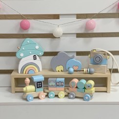 تصویر ست چوبی آبی، تیفانی و گل‌بهی دکور لطیف و آرامش‌بخش 