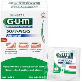 تصویر خلال بین دندانی جی یو ام، مدل Soft-Picks(سافت پیکس)، بسته ۱۰۰ عددی GUM Soft Picks Advanced 100pcs