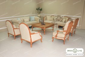 تصویر مبل کلاسیک ۱۰ نفره گندم مدل چستر روما و فرانسوی 