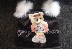 تصویر کلاه بچه گانه تدی دخترانه رنگ مشکی girls teddy hat black