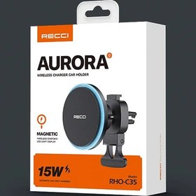 تصویر پایه نگهدارنده گوشی موبایل رسی مدل RHO-C35 Recci RHO-C35 Aurora Wireless Charger Car Holder With 15W Fast Charging