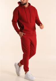 تصویر ست لباس ورزشی مردانه کانگوروی جیبی کلارت قرمز کلاهدار TYC1YUNTON170288549950330 