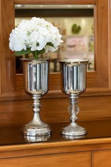 تصویر گلدان فلزی سیلور ابکاری 