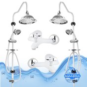 تصویر ست ۴ عددی دوش حمام با علم یونیورست شیپوری شیرآلات برند آیدا صنعت مدل قهرمان | سفید کروم براق 