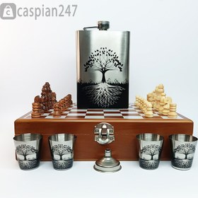 تصویر ست هیپ فلاسک (قمقمه جیبی) 4 شات شطرنج دار درخت زندگی 