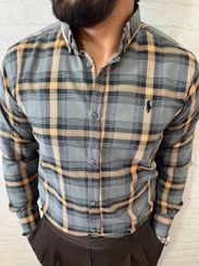 تصویر پیراهن مردانه چهارخانه پولو مدل کلاسیک سایز XL از نخ پنبه‌ای قهوه‌ای 