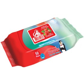 تصویر دستمال مرطوب پاکتی پنگوئن با رایحه ی توت فرنگی Mr.Panguin Pet Wet Wipes بسته 50 عددی 